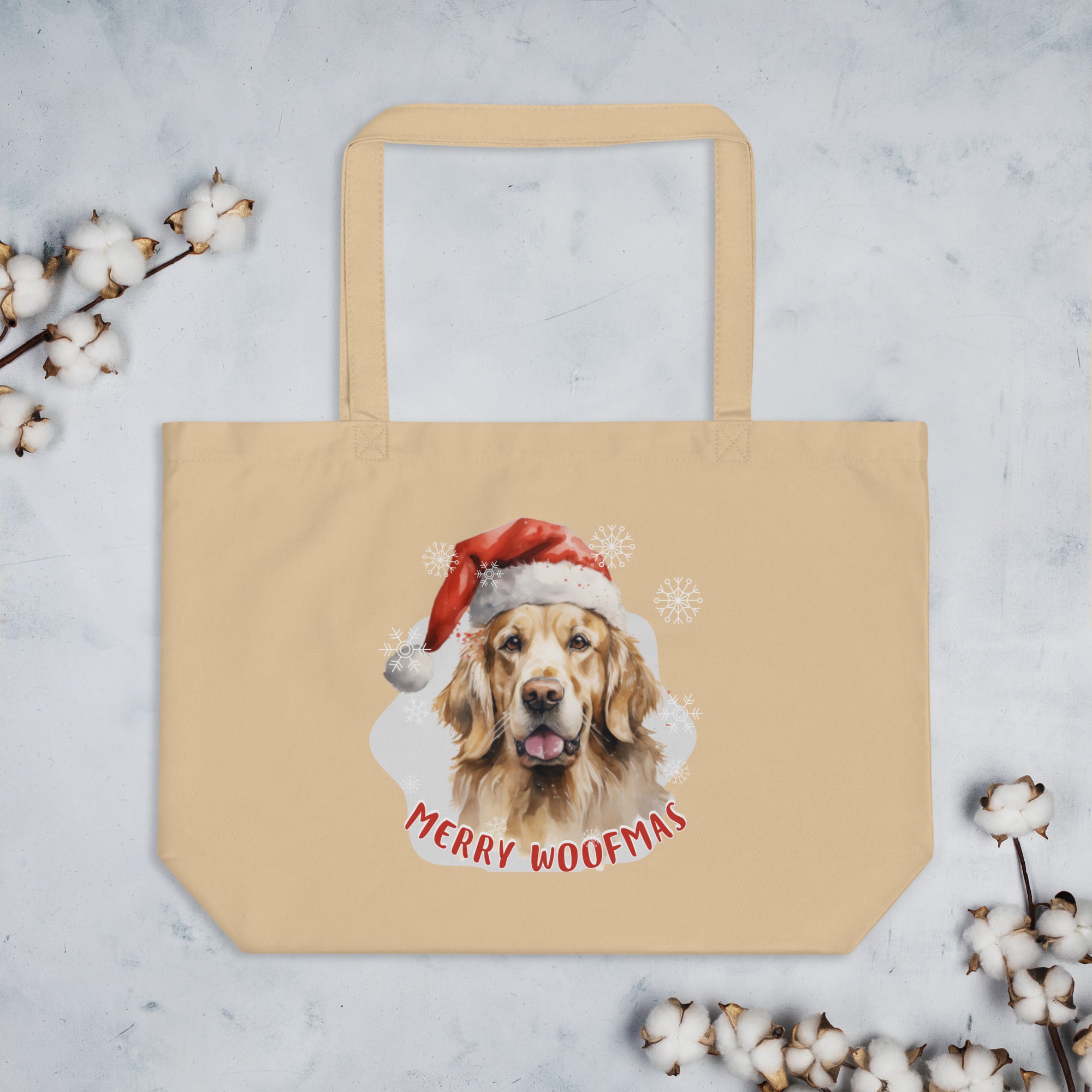 Large organic tote bag Golden Retriever - Merry Woofmas