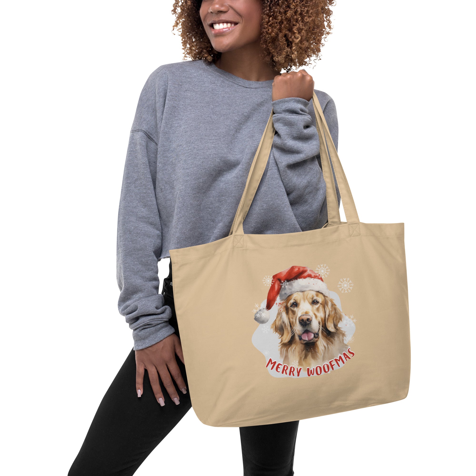 Large organic tote bag Golden Retriever - Merry Woofmas