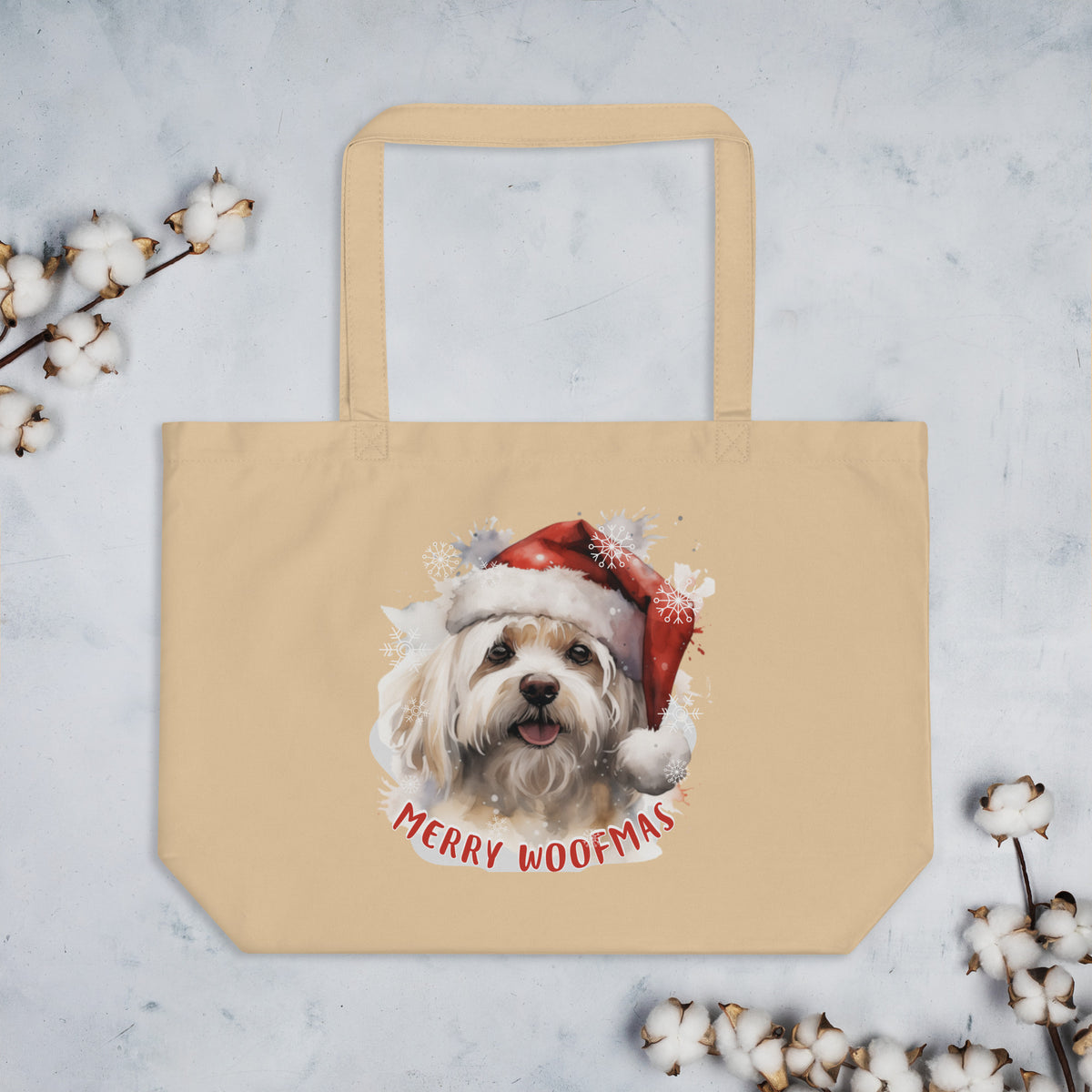 Large organic tote bag Maltese - Merry Woofmas