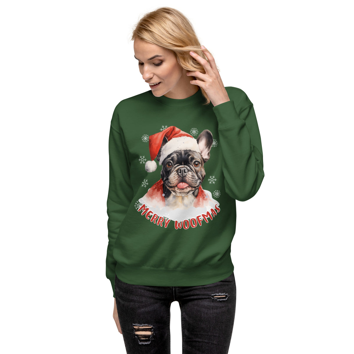 Unisex Premium Sweatshirt French Bulldog - Merry Woofmas