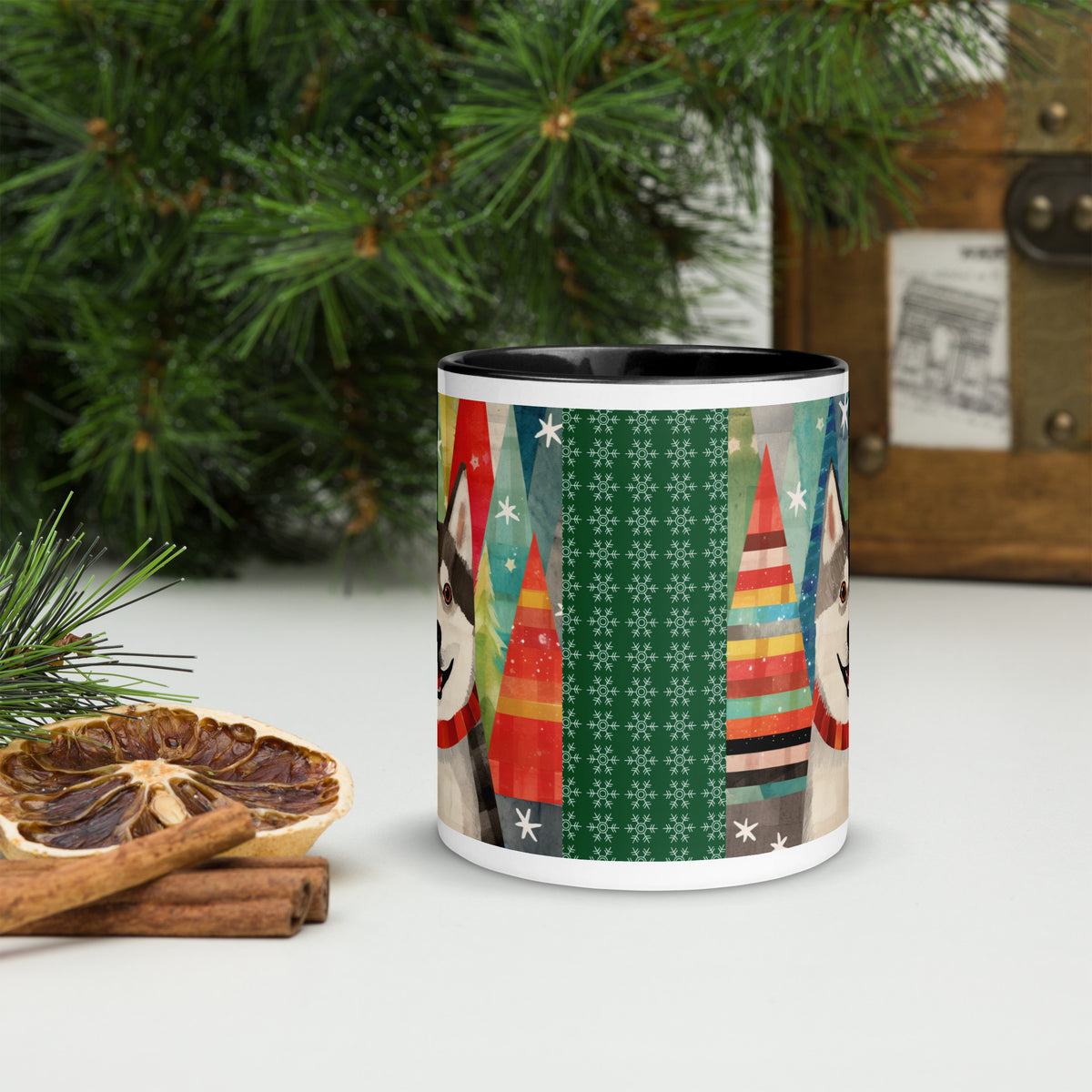 Mug with Color Inside Siberian Husky - Merry Woofmas