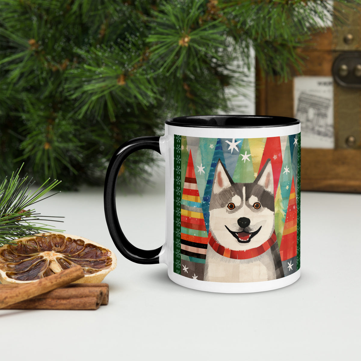 Mug with Color Inside Siberian Husky - Merry Woofmas
