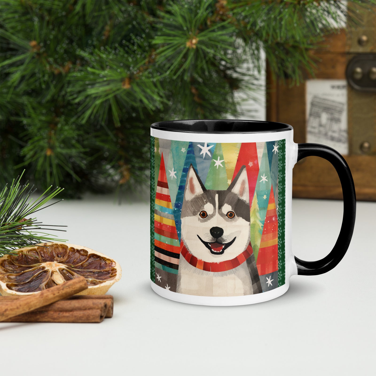 Mug with Color Inside Siberian Husky - Merry Woofmas