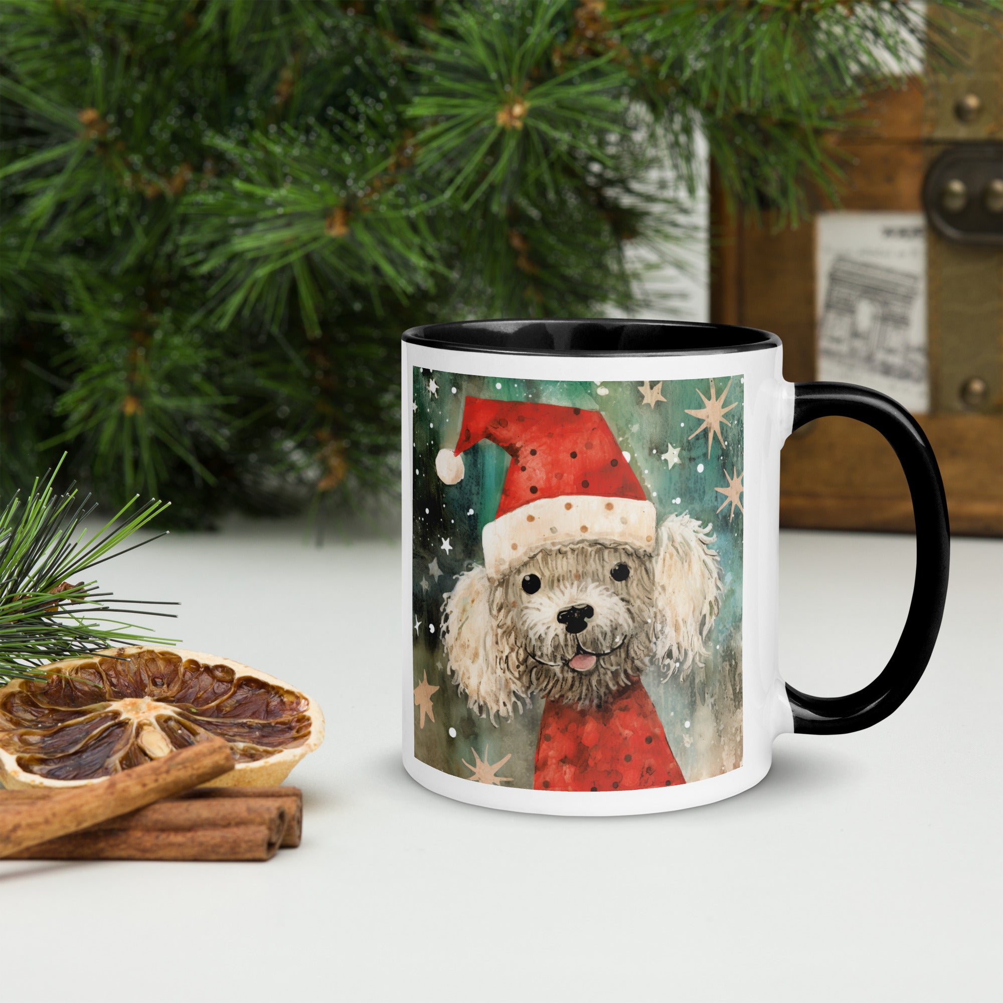 Mug with Color Inside Poodle - Merry Woofmas