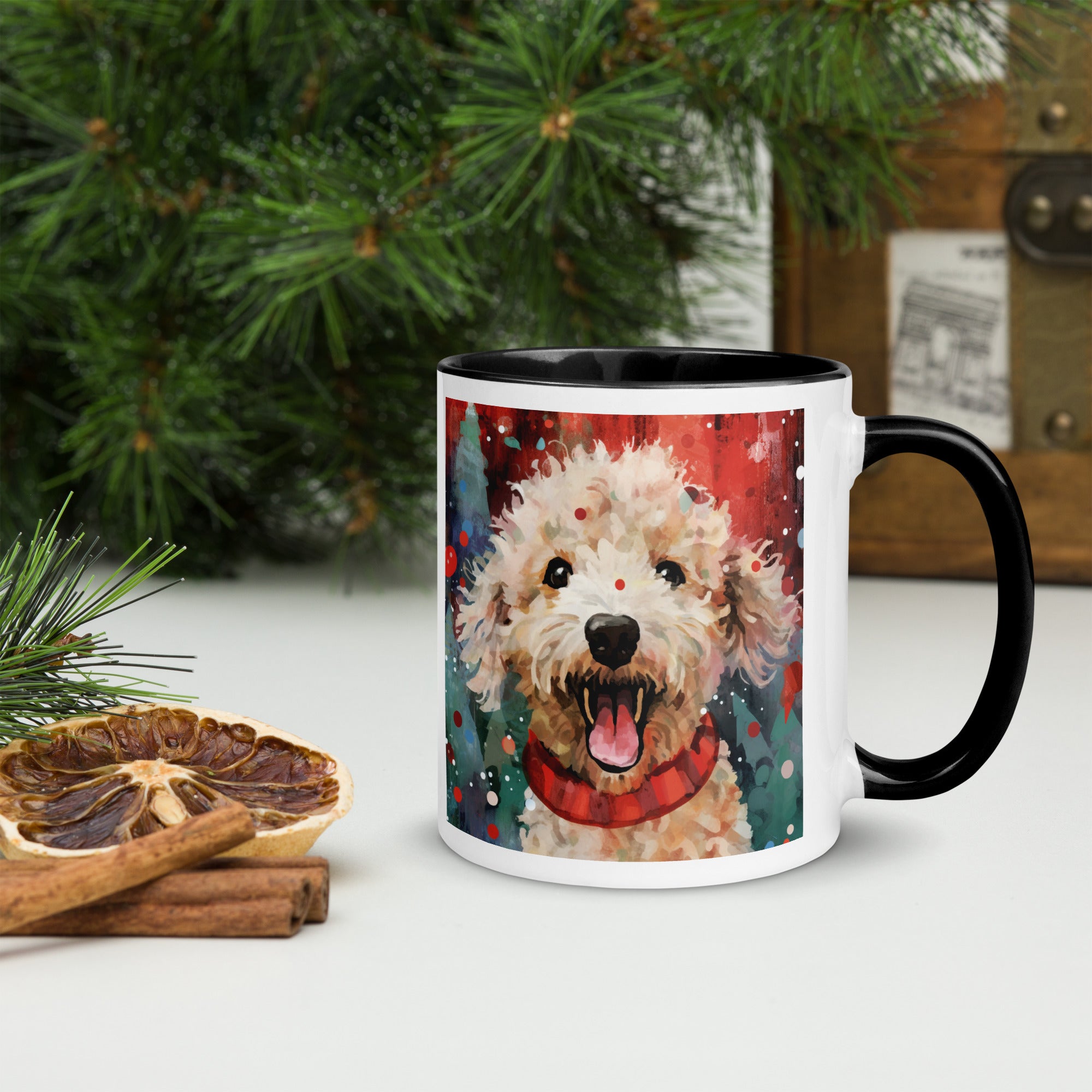 Mug with Color Inside Poodle - Merry Woofmas