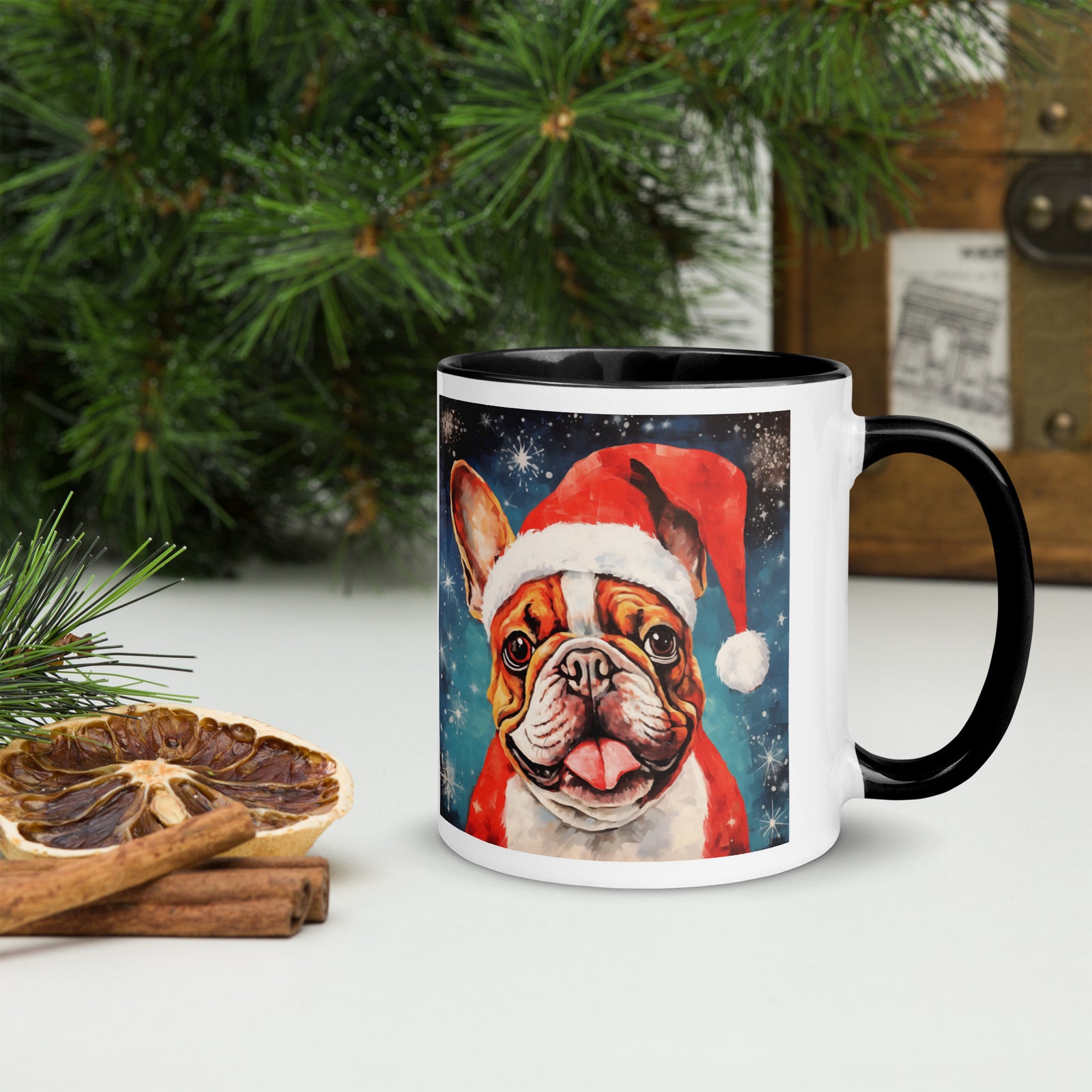Mug with Color Inside French Bulldog - Merry woofmaas