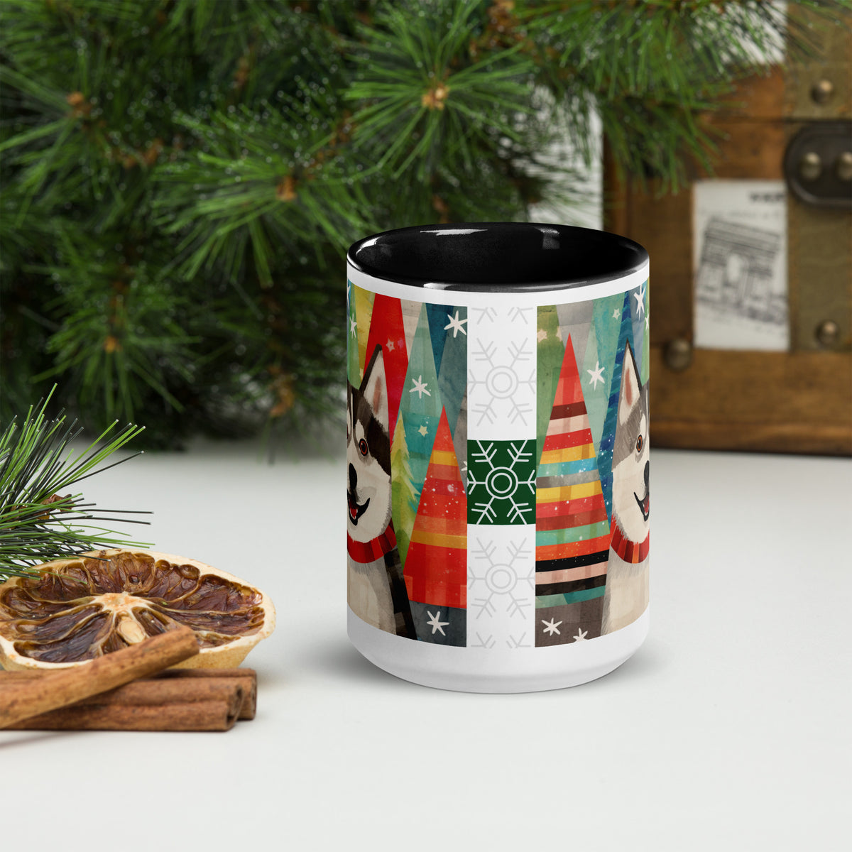 Mug with Color Inside Siberian Husky - Merry Woofmas