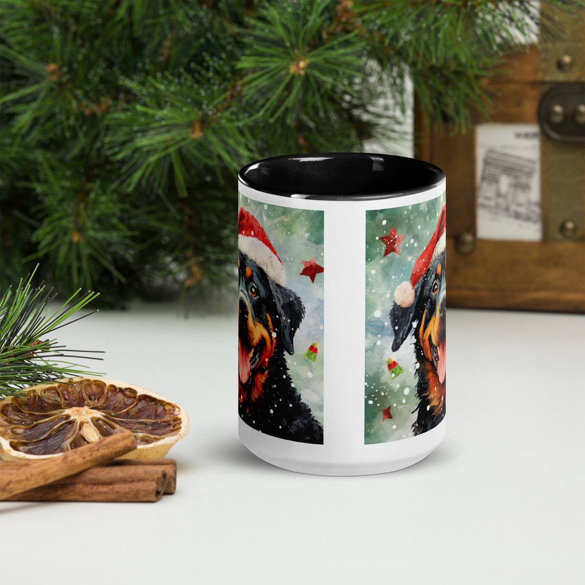 Mug with Color Inside Rottweiler - Merry Woofmas