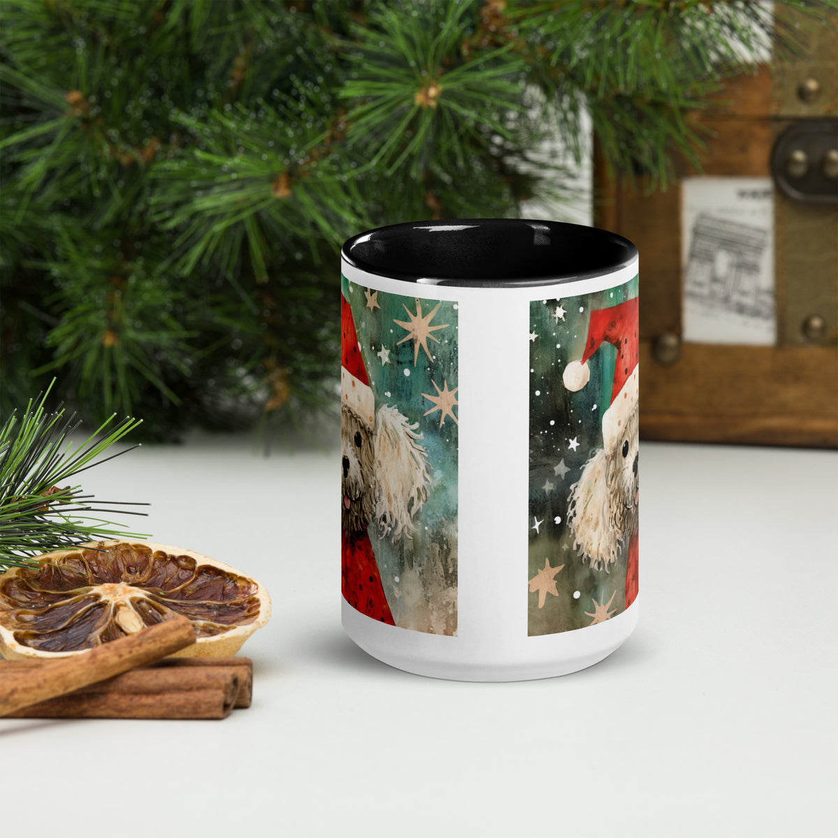 Mug with Color Inside Poodle - Merry Woofmas