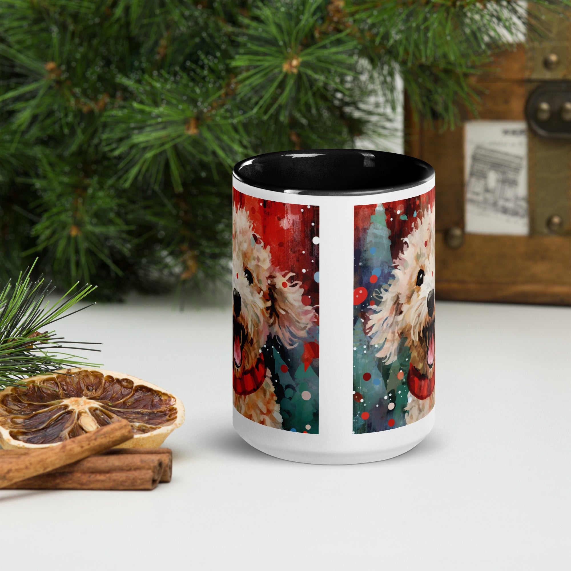 Mug with Color Inside Poodle - Merry Woofmas