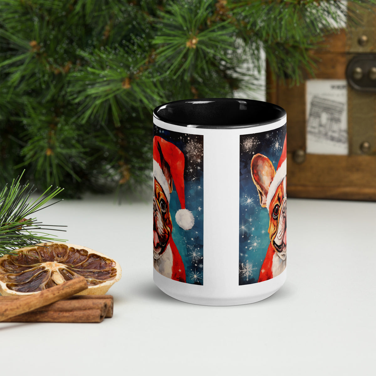 Mug with Color Inside French Bulldog - Merry woofmaas