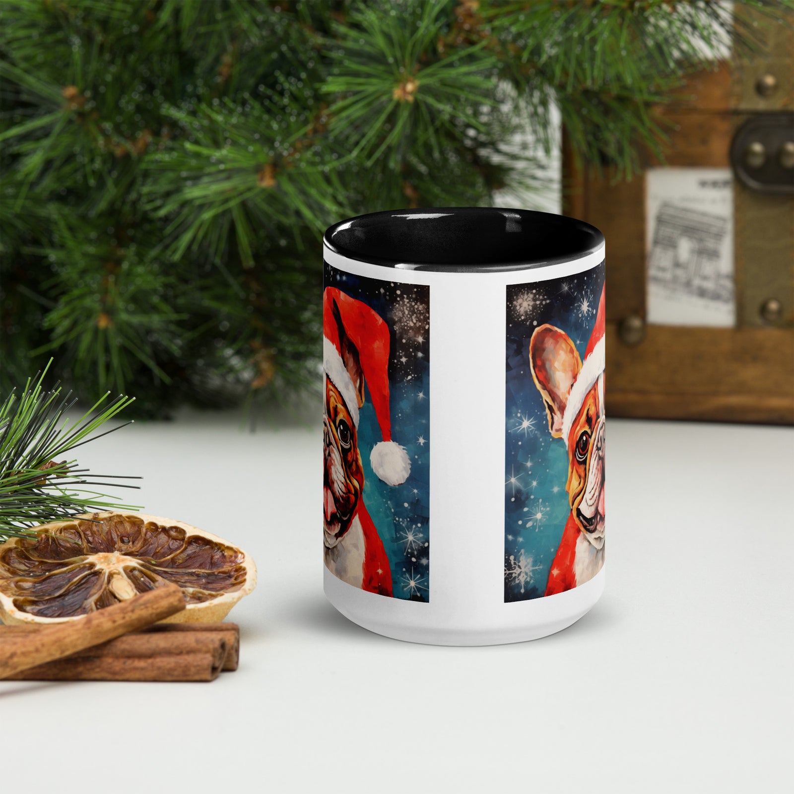 Mug with Color Inside French Bulldog - Merry woofmaas