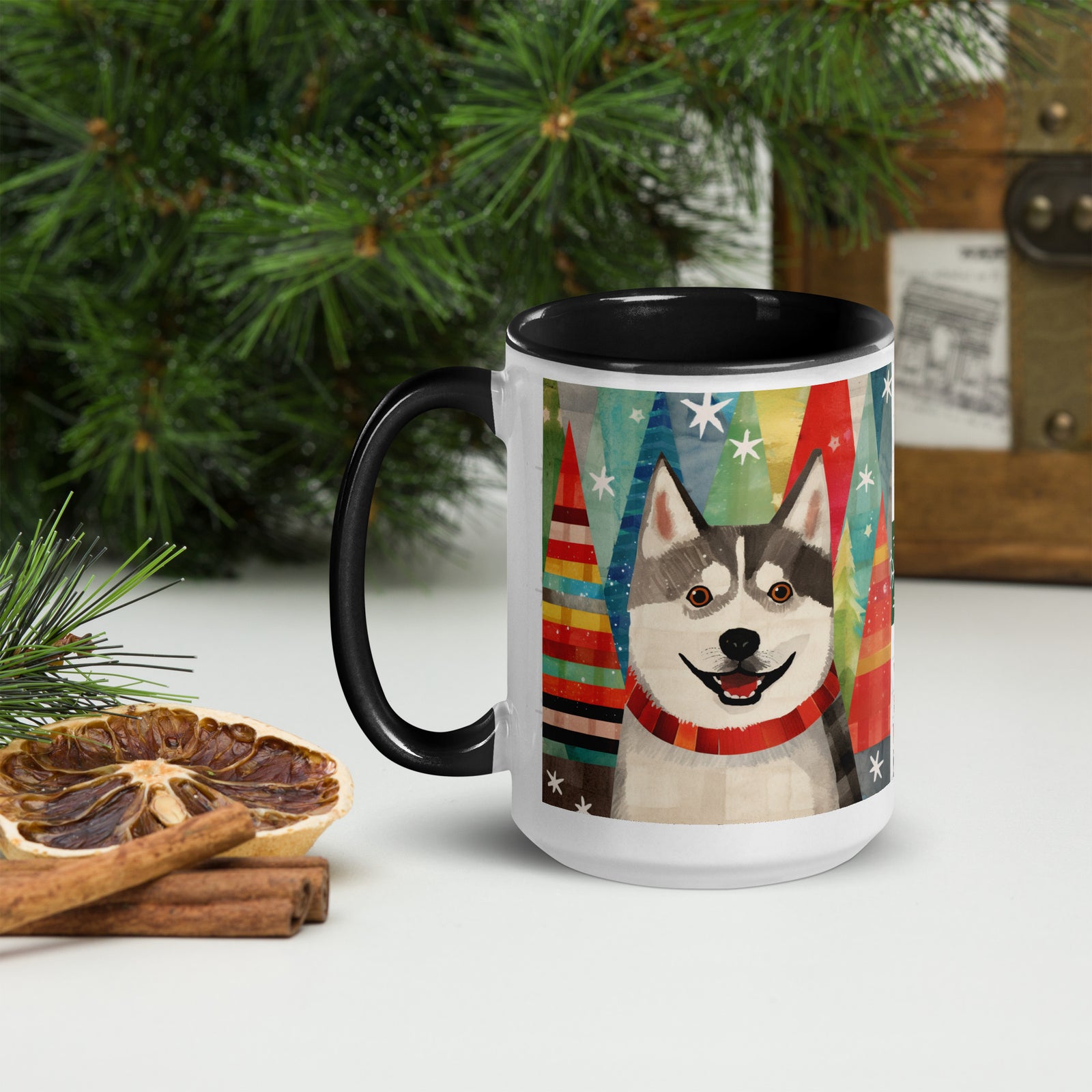 Mug with Color Inside Siberian Husky - Merry Woofmas