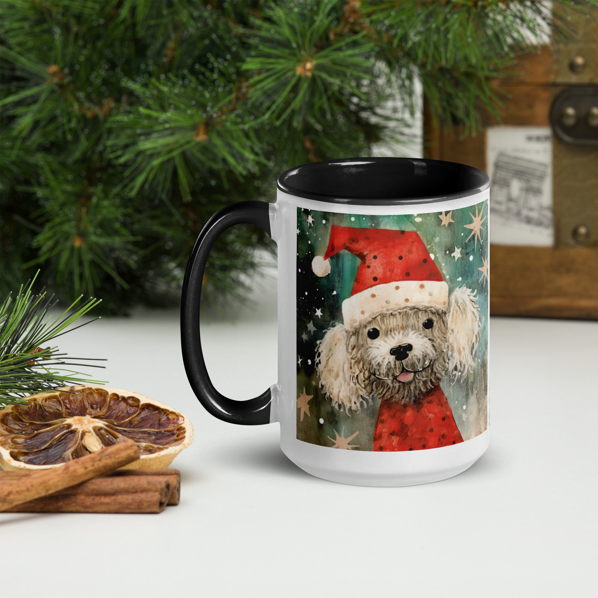 Mug with Color Inside Poodle - Merry Woofmas