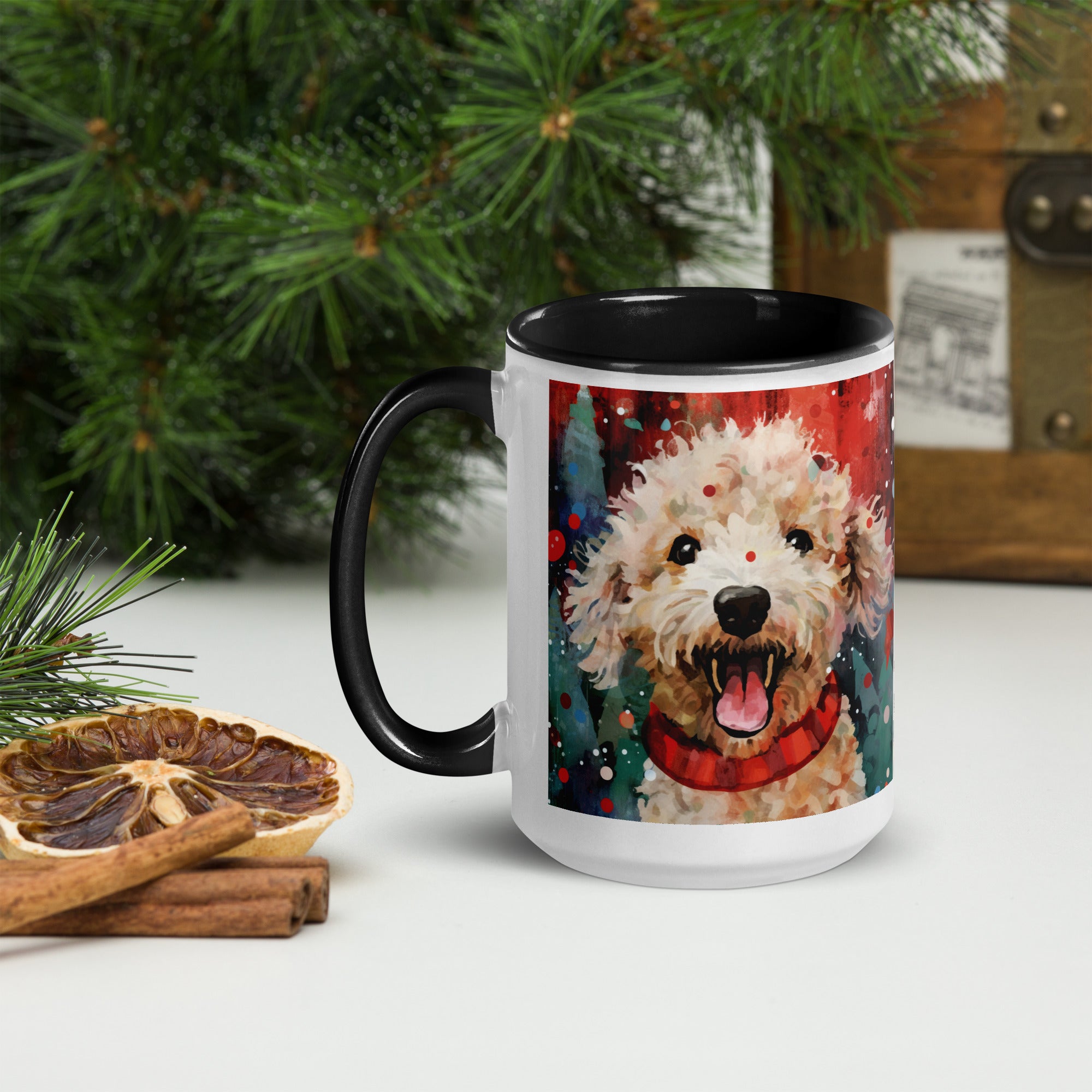 Mug with Color Inside Poodle - Merry Woofmas