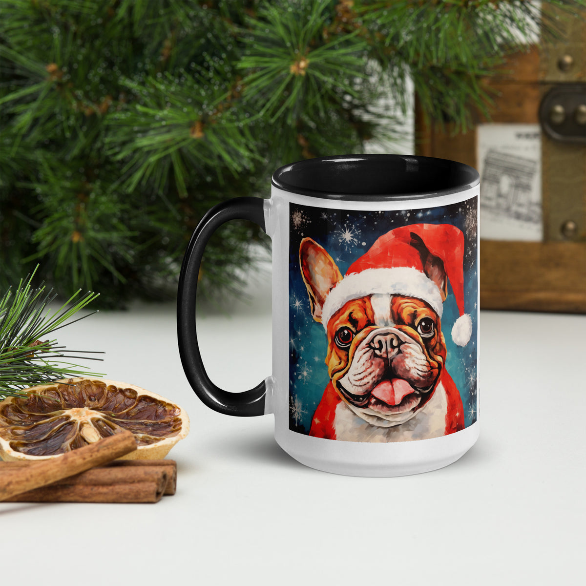 Mug with Color Inside French Bulldog - Merry woofmaas