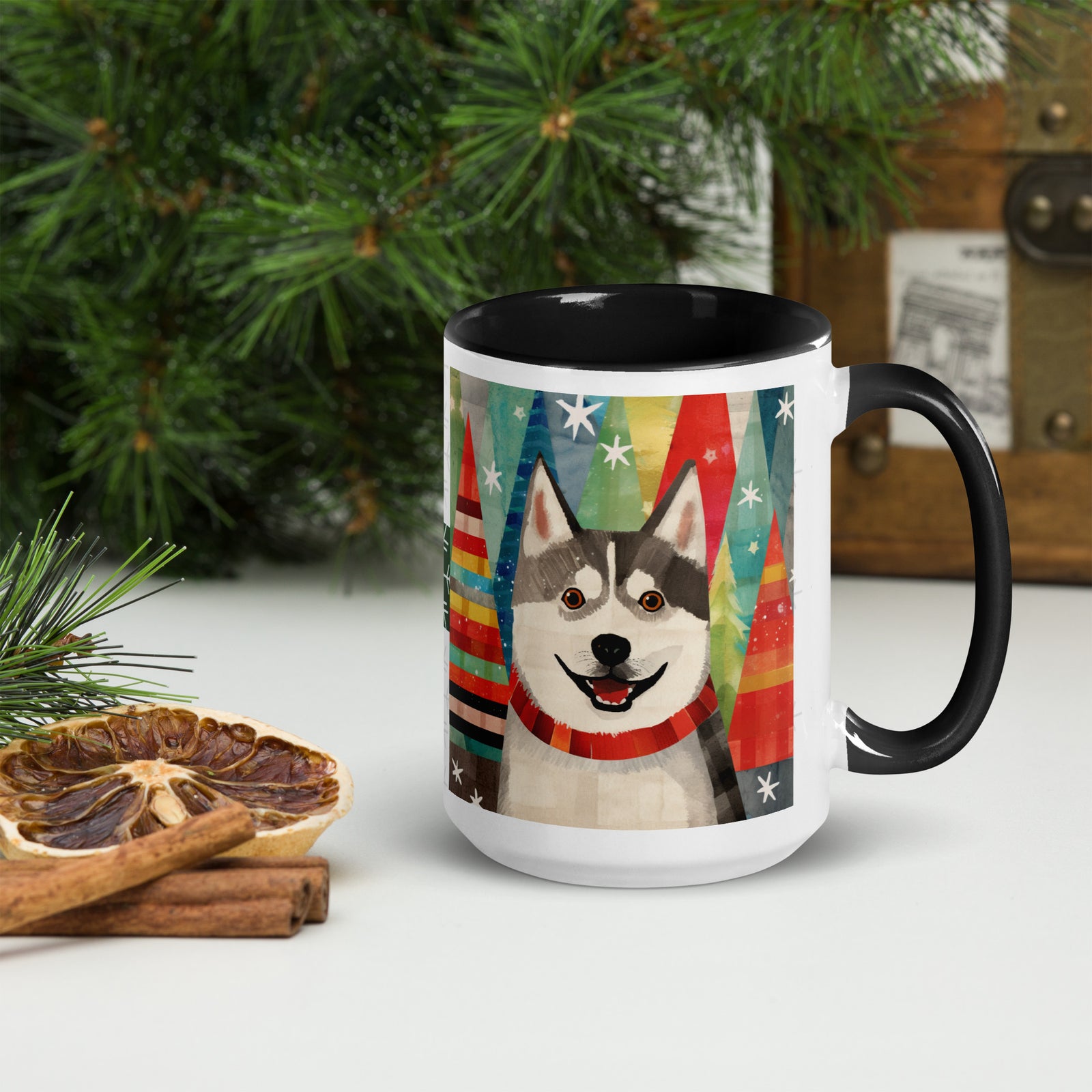 Mug with Color Inside Siberian Husky - Merry Woofmas