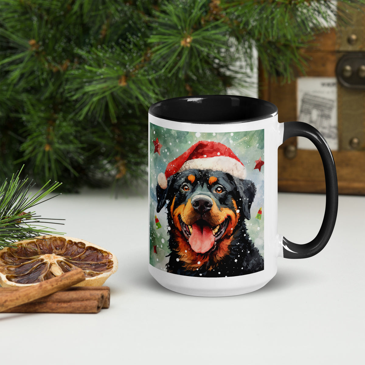Mug with Color Inside Rottweiler - Merry Woofmas