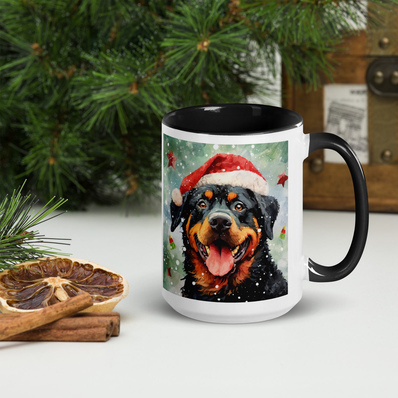 Mug with Color Inside Rottweiler - Merry Woofmas