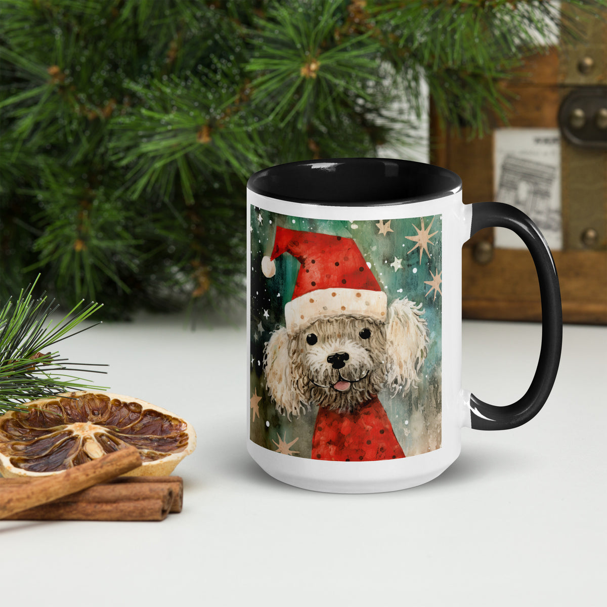 Mug with Color Inside Poodle - Merry Woofmas