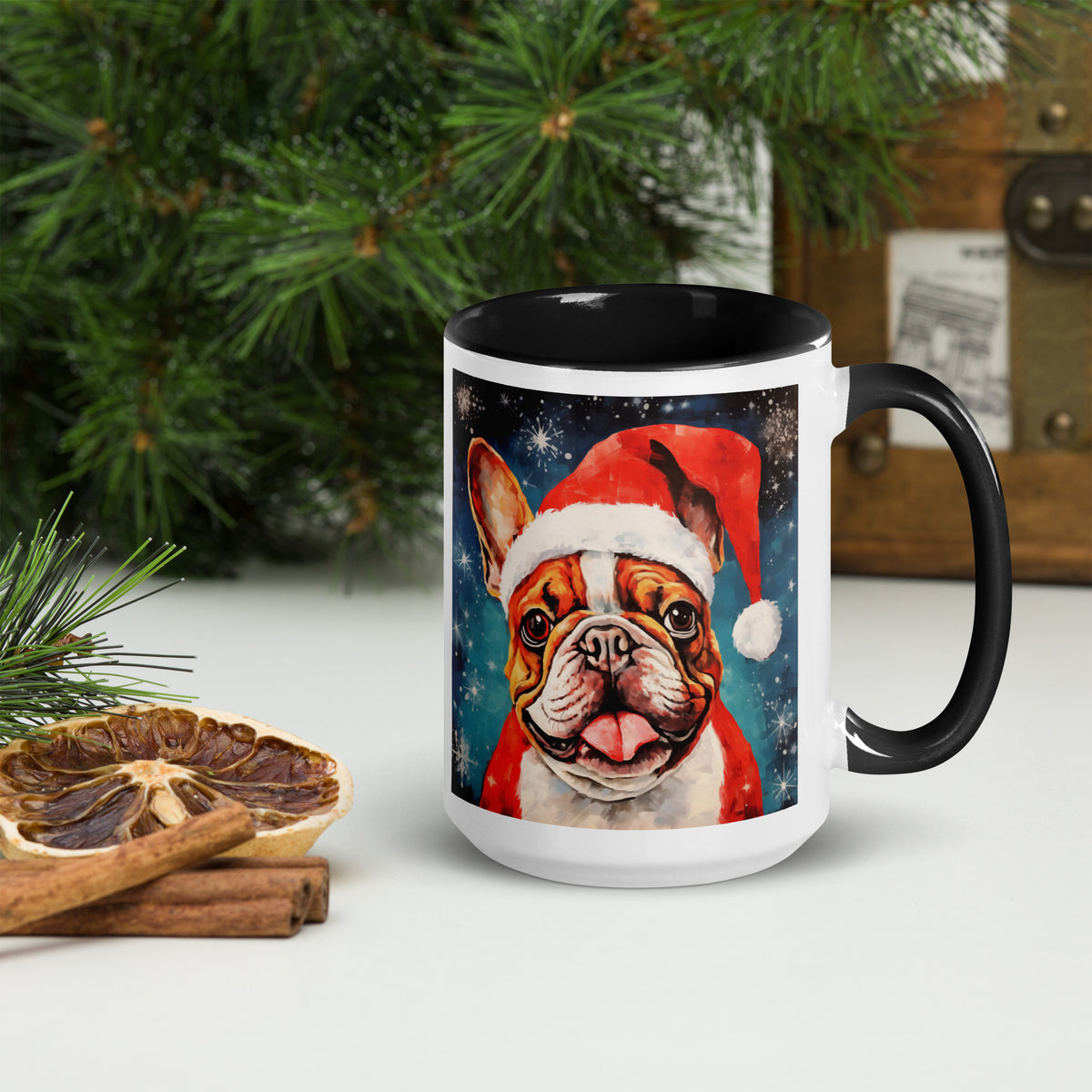 Mug with Color Inside French Bulldog - Merry woofmaas