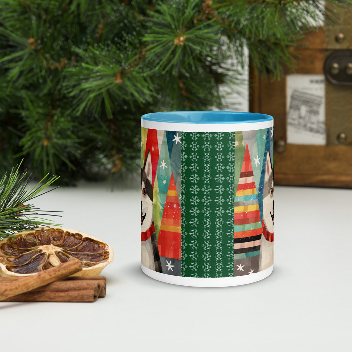 Mug with Color Inside Siberian Husky - Merry Woofmas