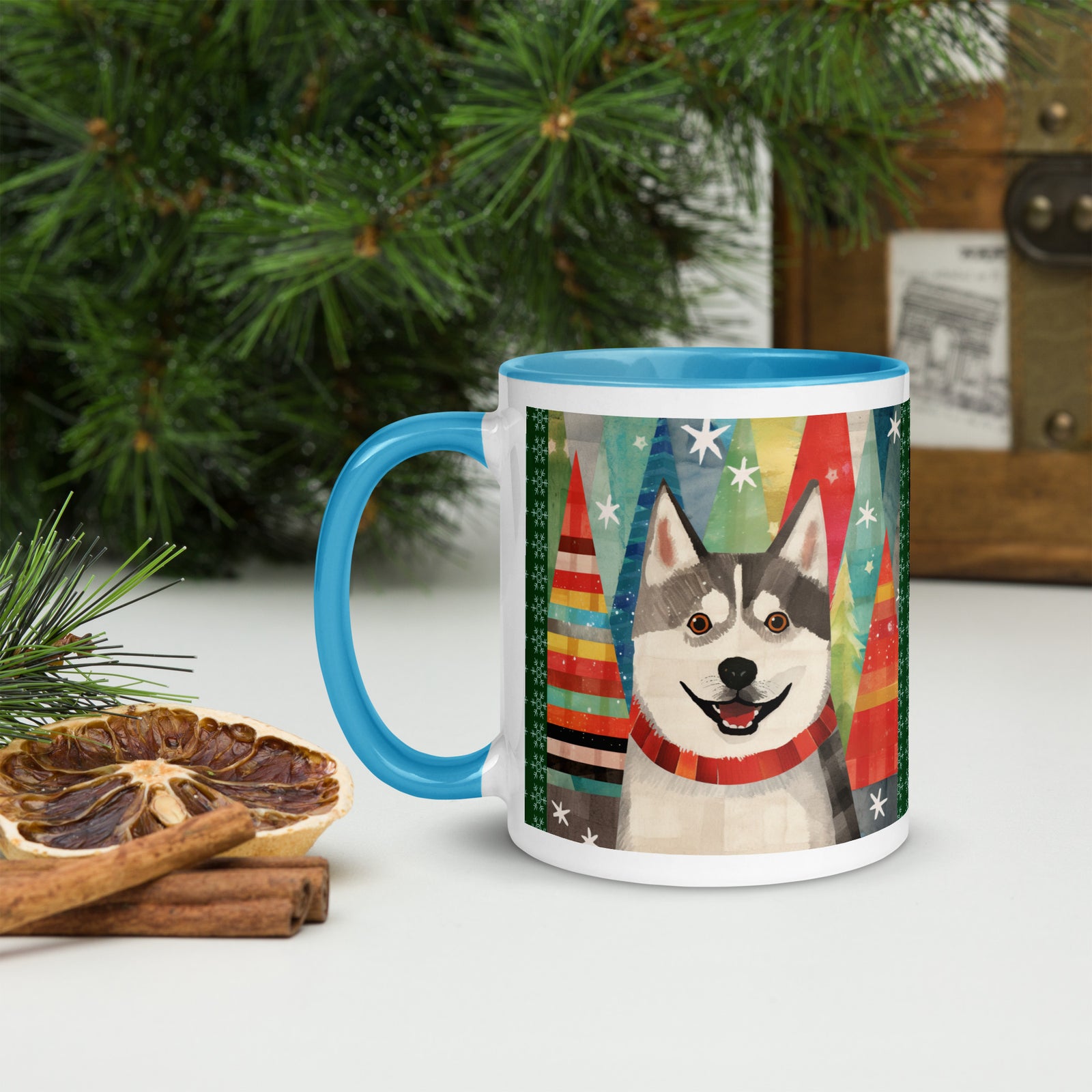 Mug with Color Inside Siberian Husky - Merry Woofmas