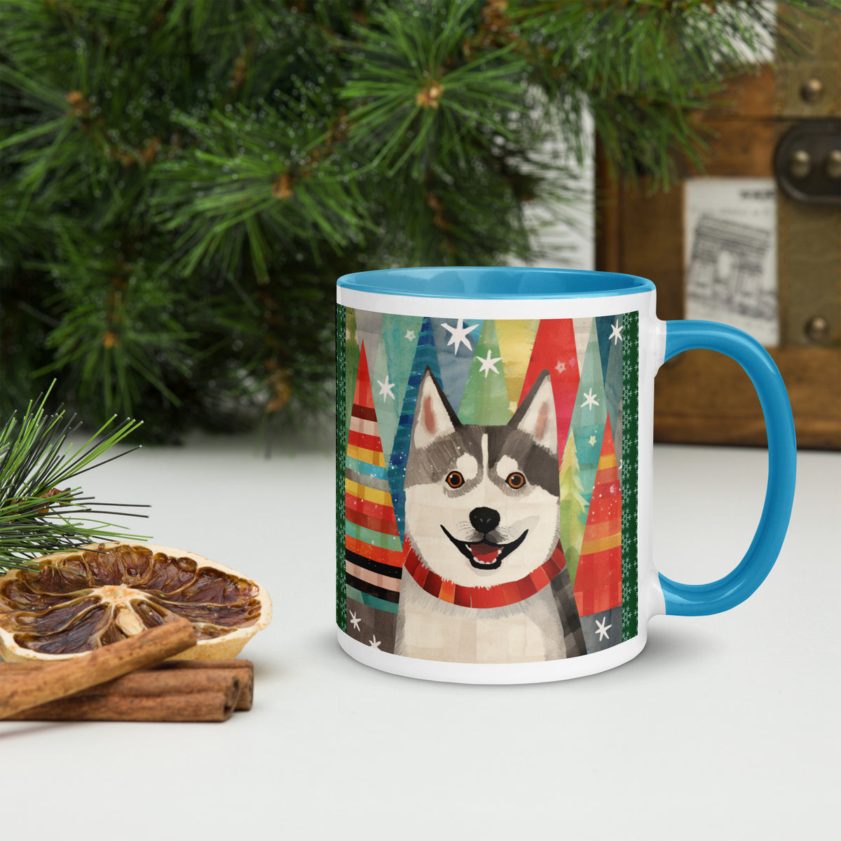 Mug with Color Inside Siberian Husky - Merry Woofmas
