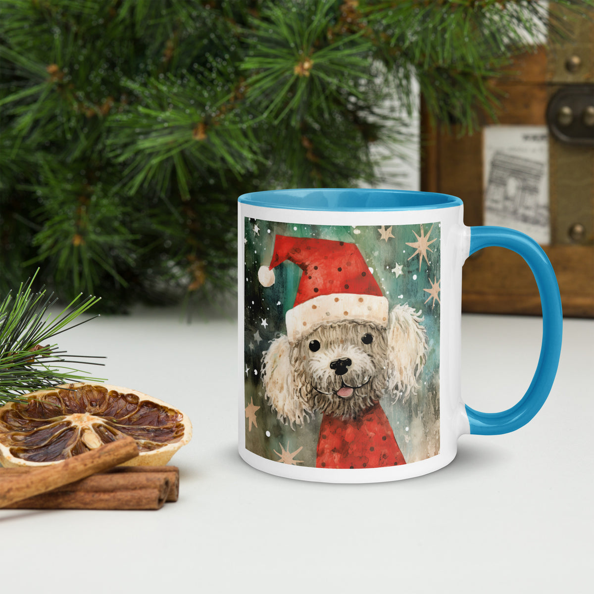 Mug with Color Inside Poodle - Merry Woofmas