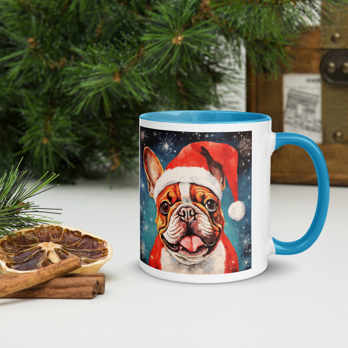 Mug with Color Inside French Bulldog - Merry woofmaas