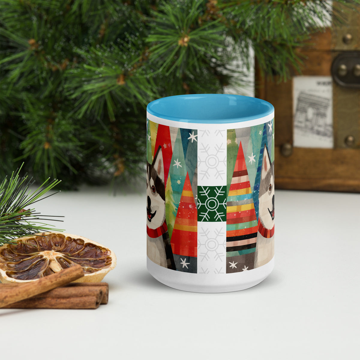 Mug with Color Inside Siberian Husky - Merry Woofmas