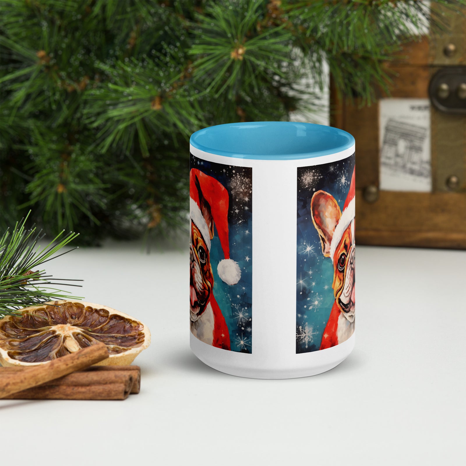 Mug with Color Inside French Bulldog - Merry woofmaas