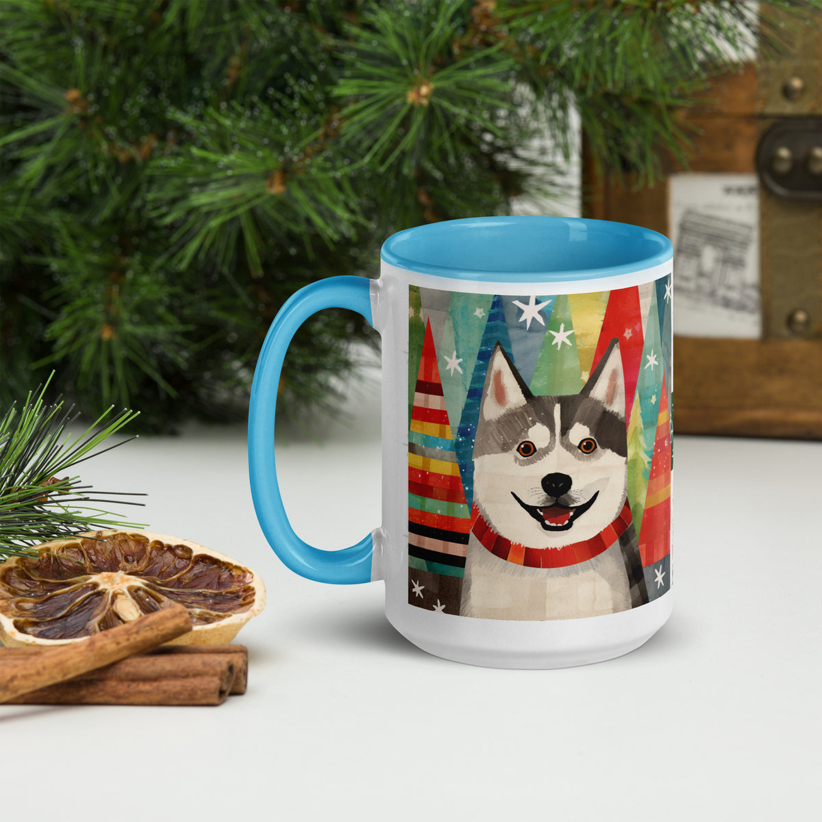 Mug with Color Inside Siberian Husky - Merry Woofmas
