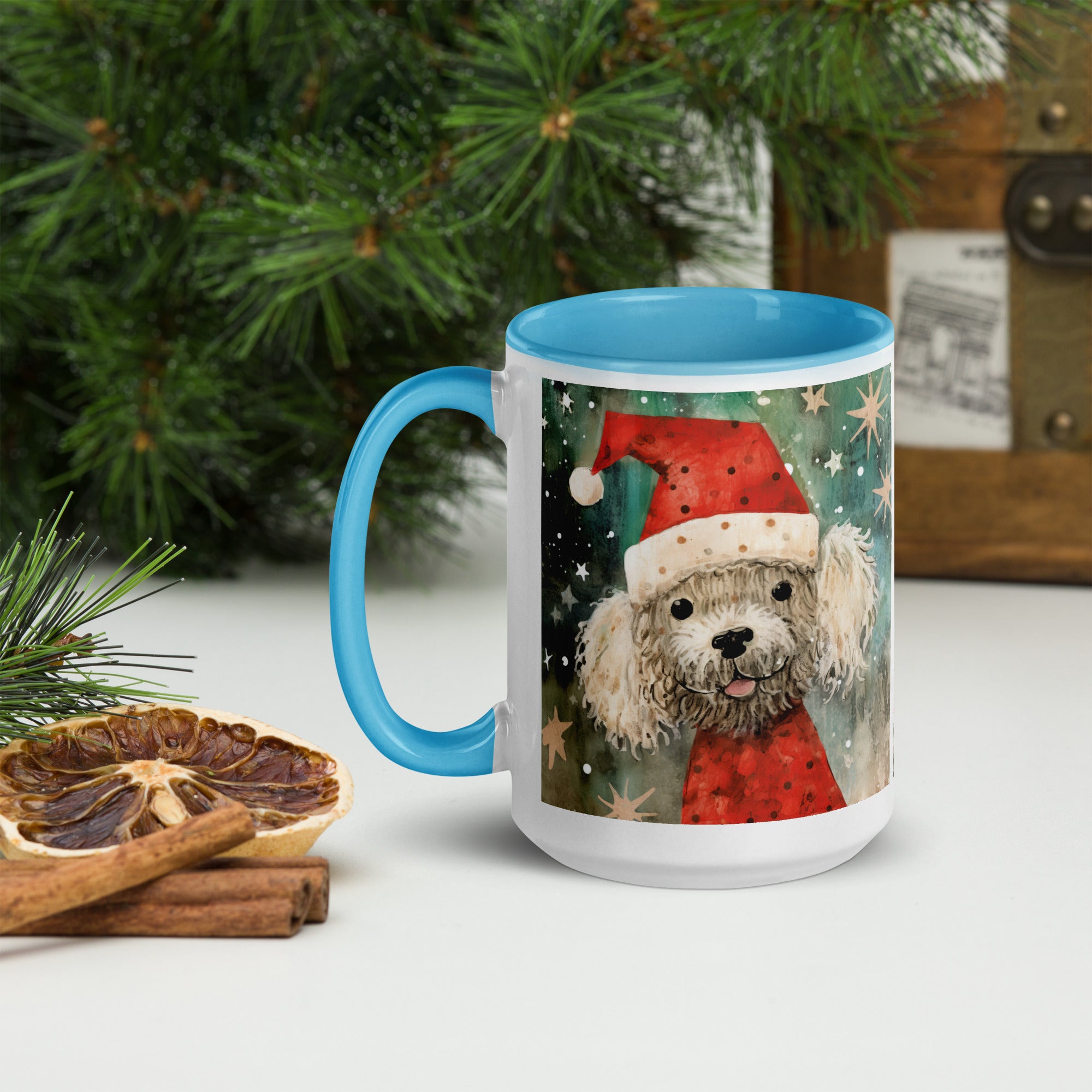 Mug with Color Inside Poodle - Merry Woofmas