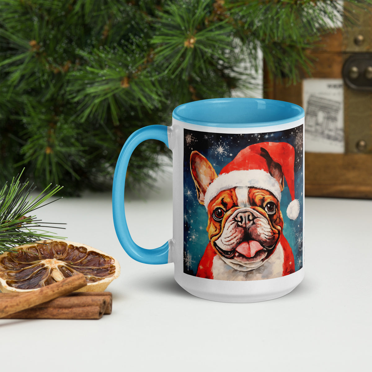 Mug with Color Inside French Bulldog - Merry woofmaas