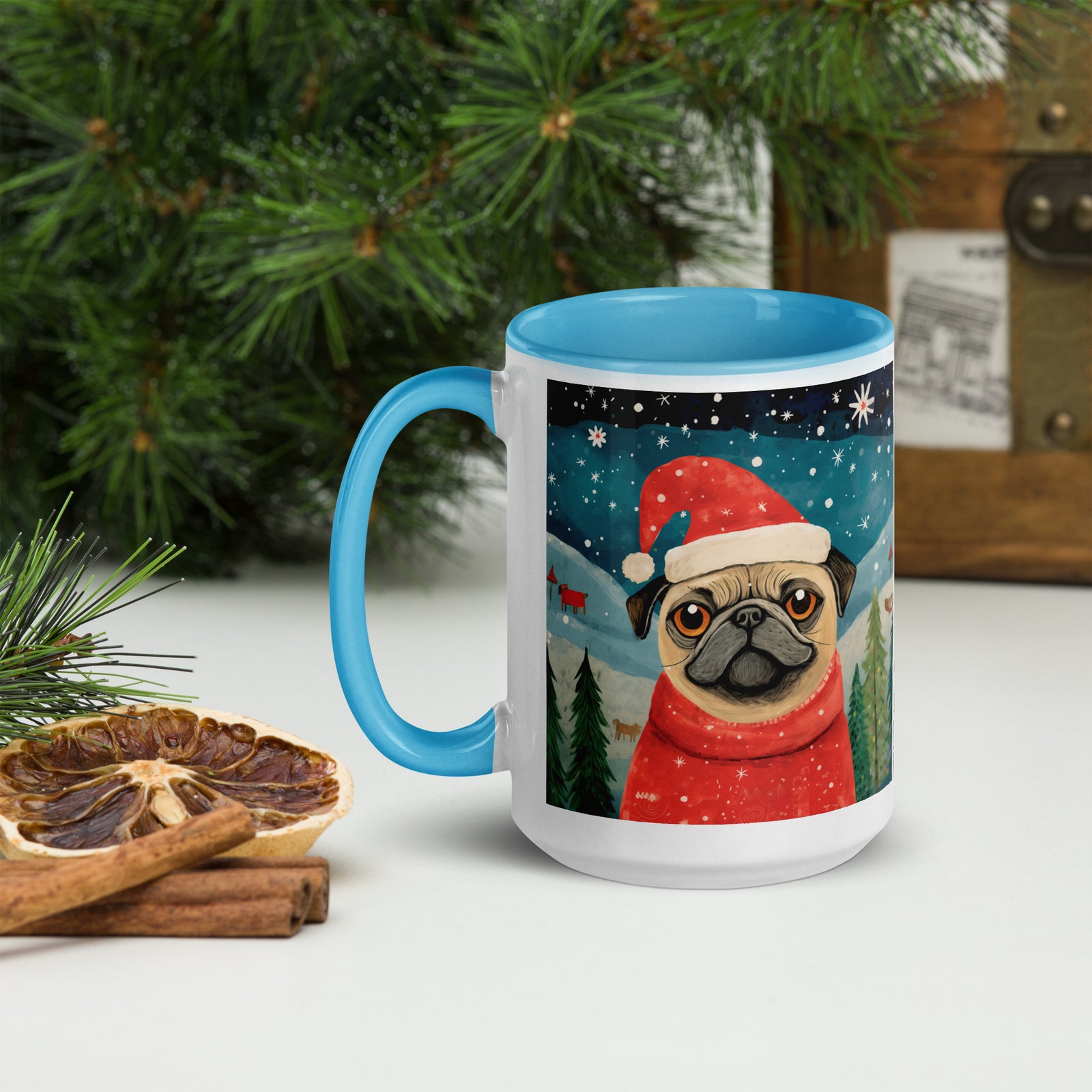Mug with Color Inside Pug -Merry Woofmas