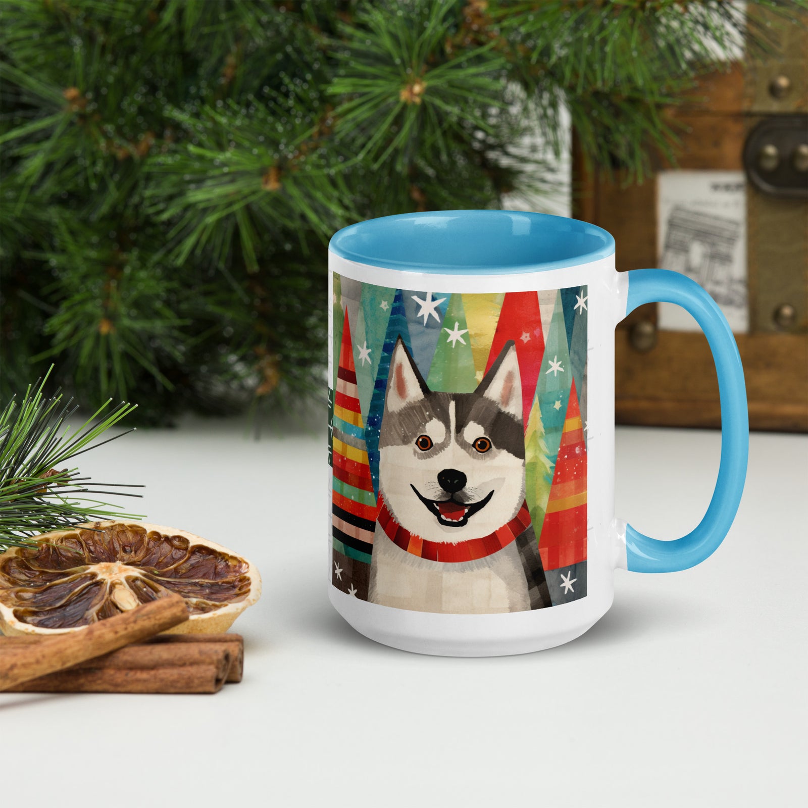 Mug with Color Inside Siberian Husky - Merry Woofmas