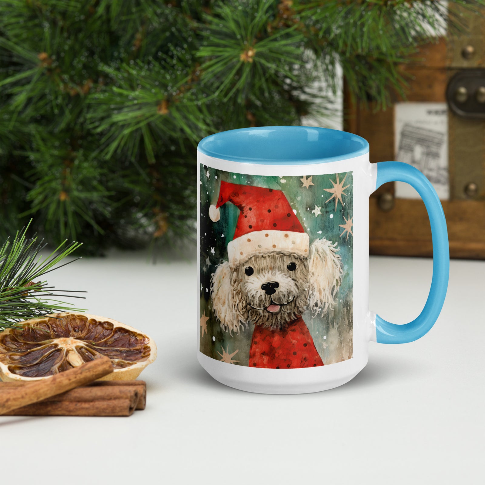 Mug with Color Inside Poodle - Merry Woofmas