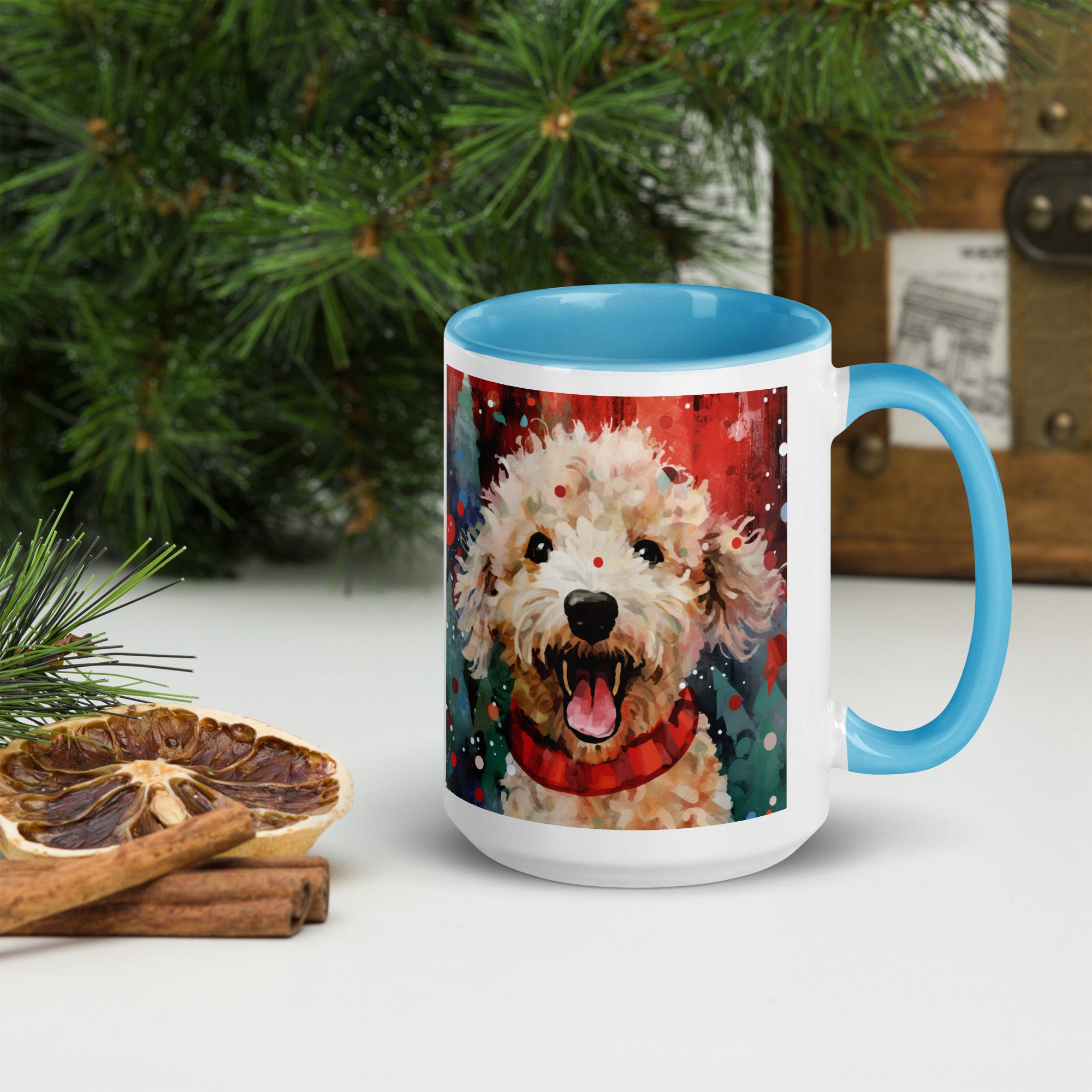 Mug with Color Inside Poodle - Merry Woofmas