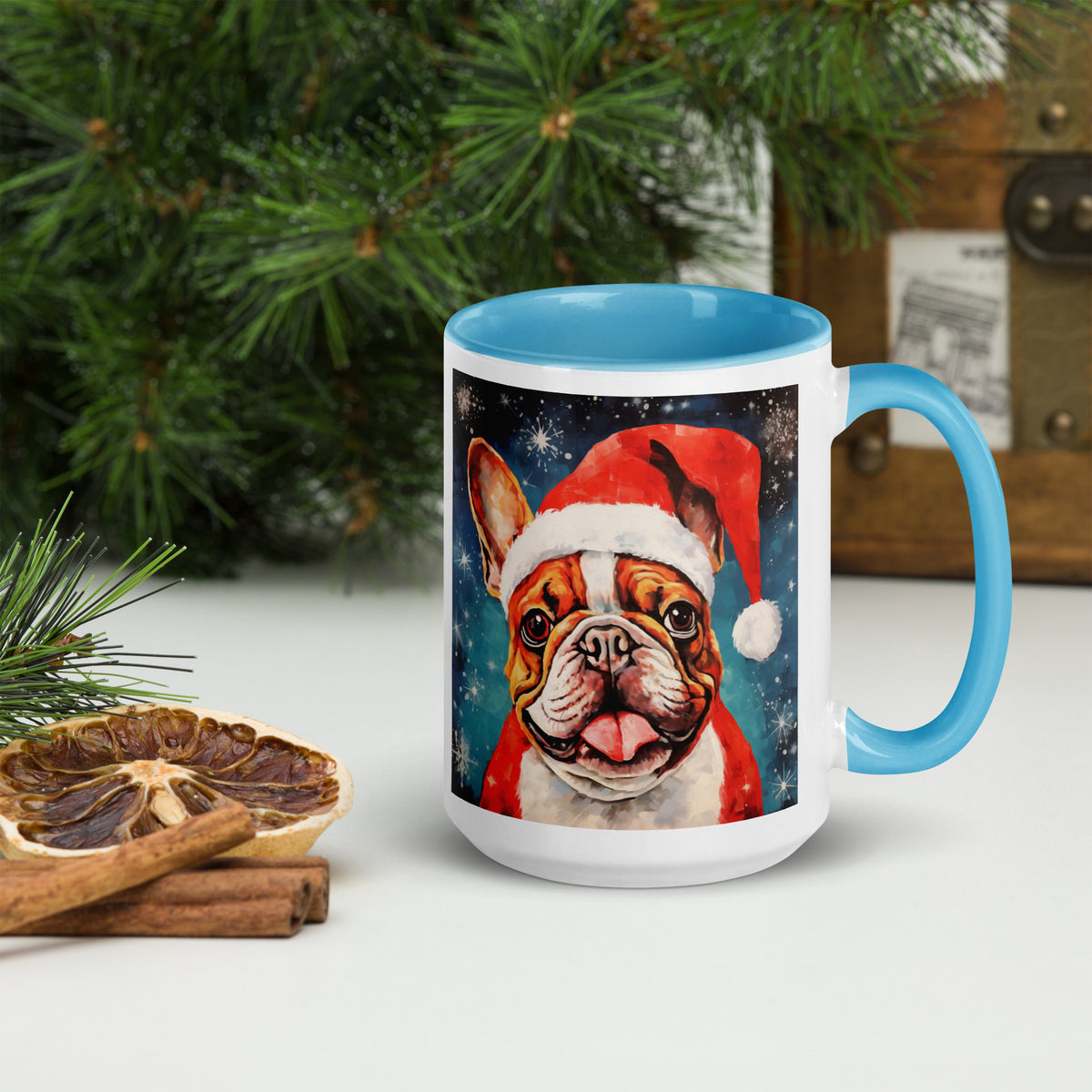 Mug with Color Inside French Bulldog - Merry woofmaas