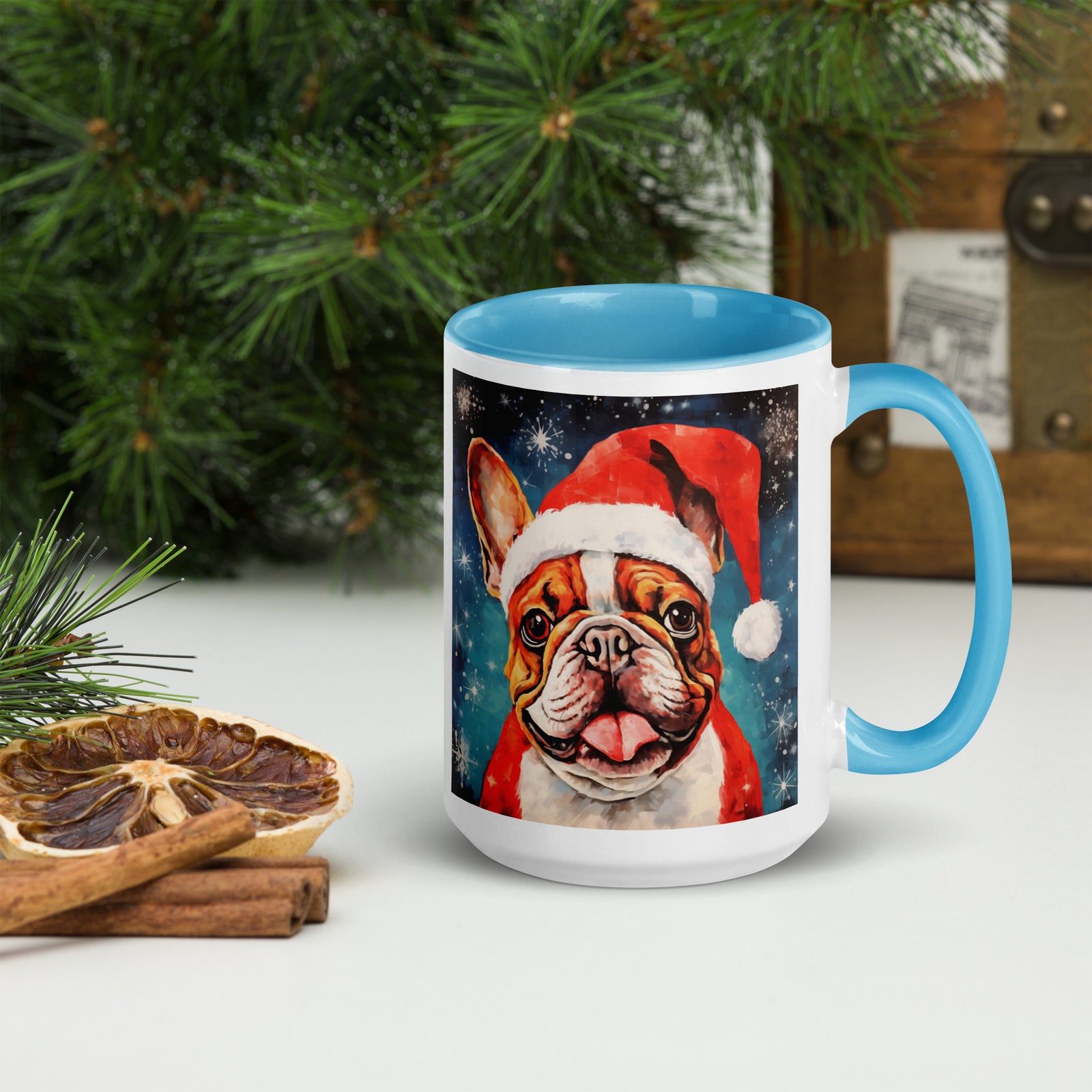 Mug with Color Inside French Bulldog - Merry woofmaas