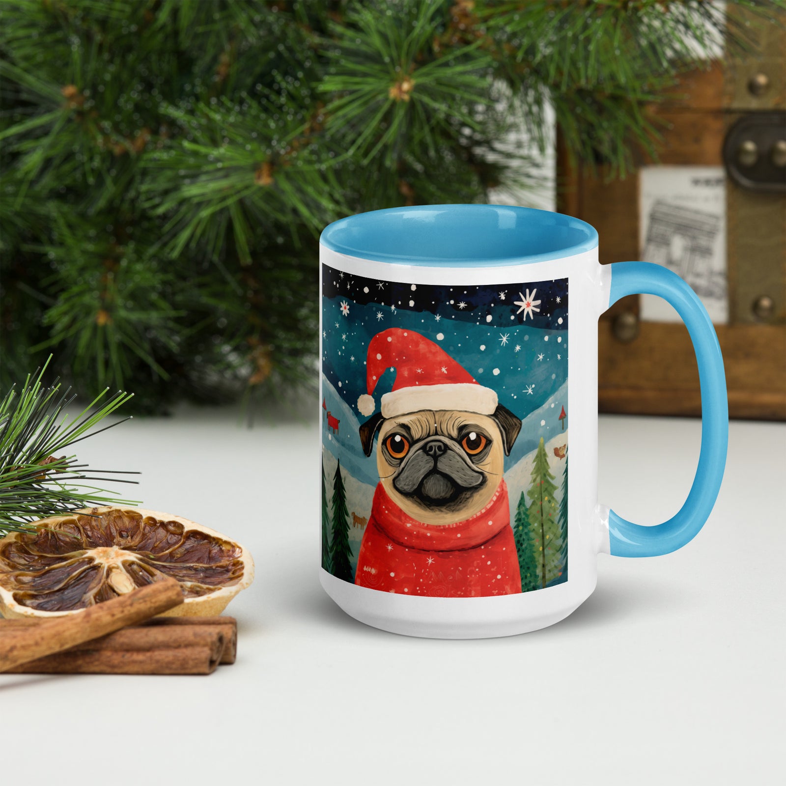Mug with Color Inside Pug -Merry Woofmas
