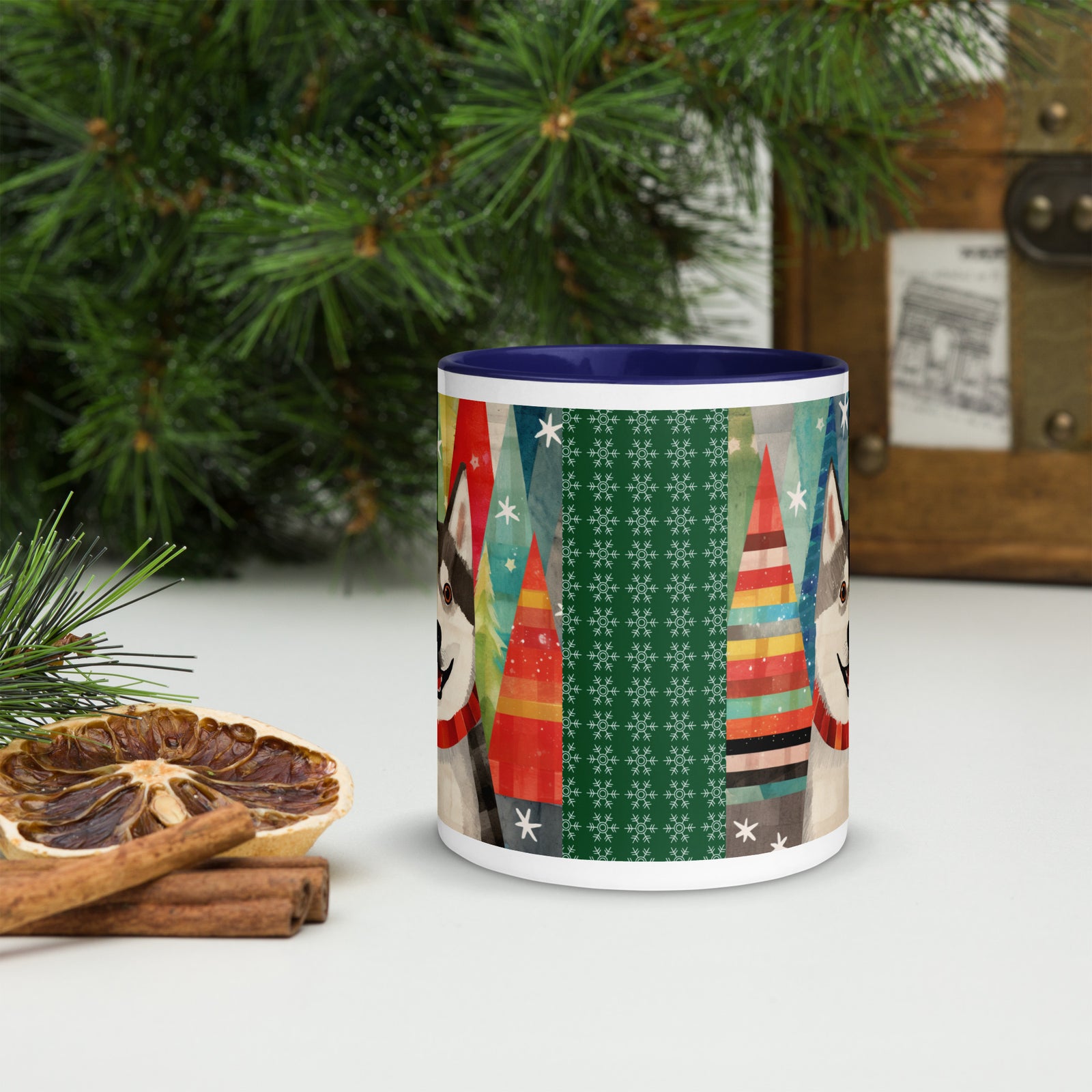 Mug with Color Inside Siberian Husky - Merry Woofmas