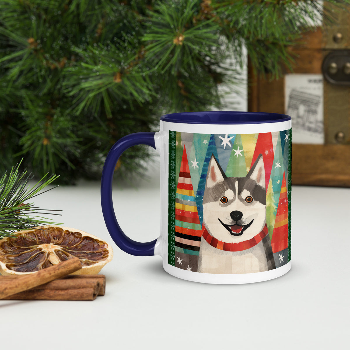 Mug with Color Inside Siberian Husky - Merry Woofmas