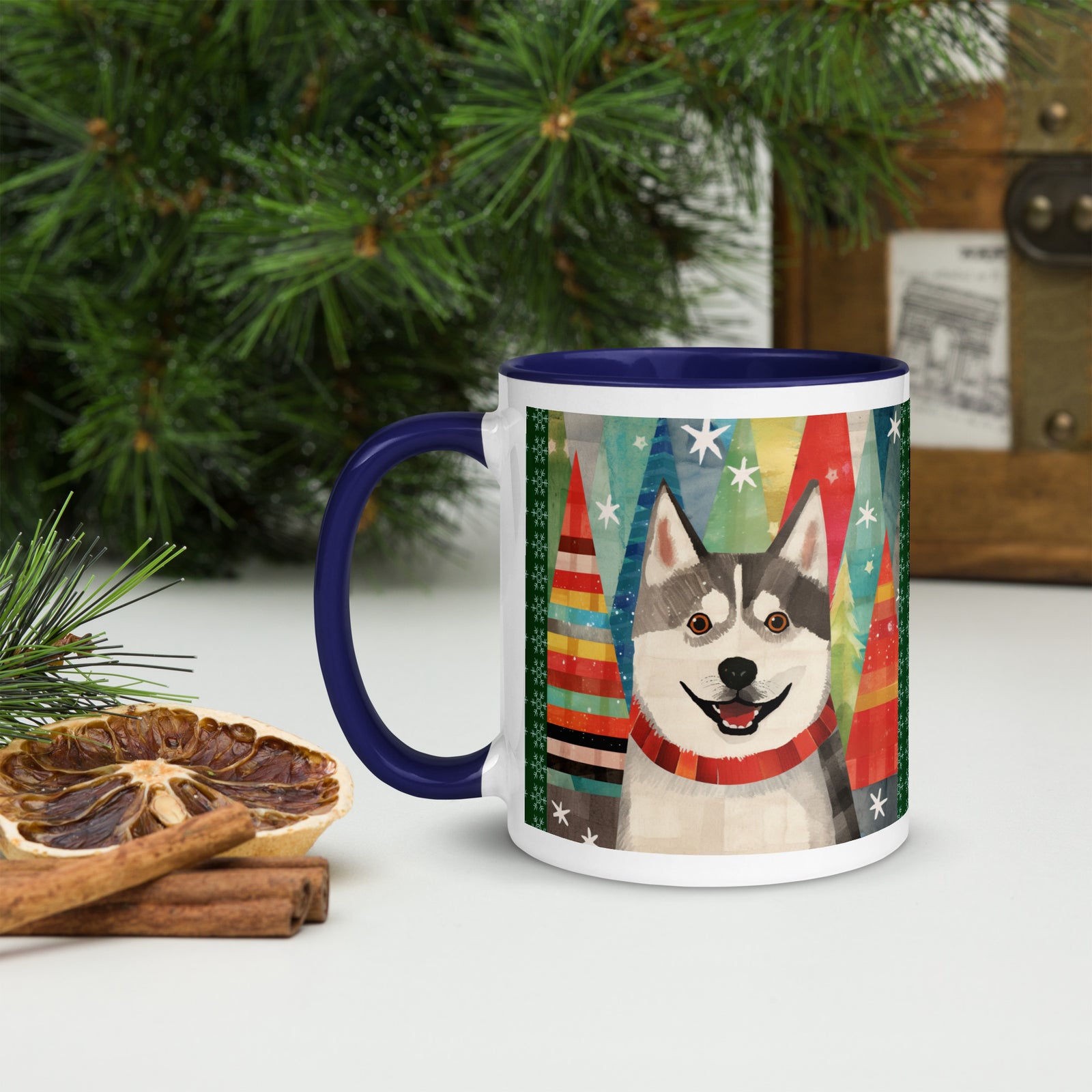 Mug with Color Inside Siberian Husky - Merry Woofmas