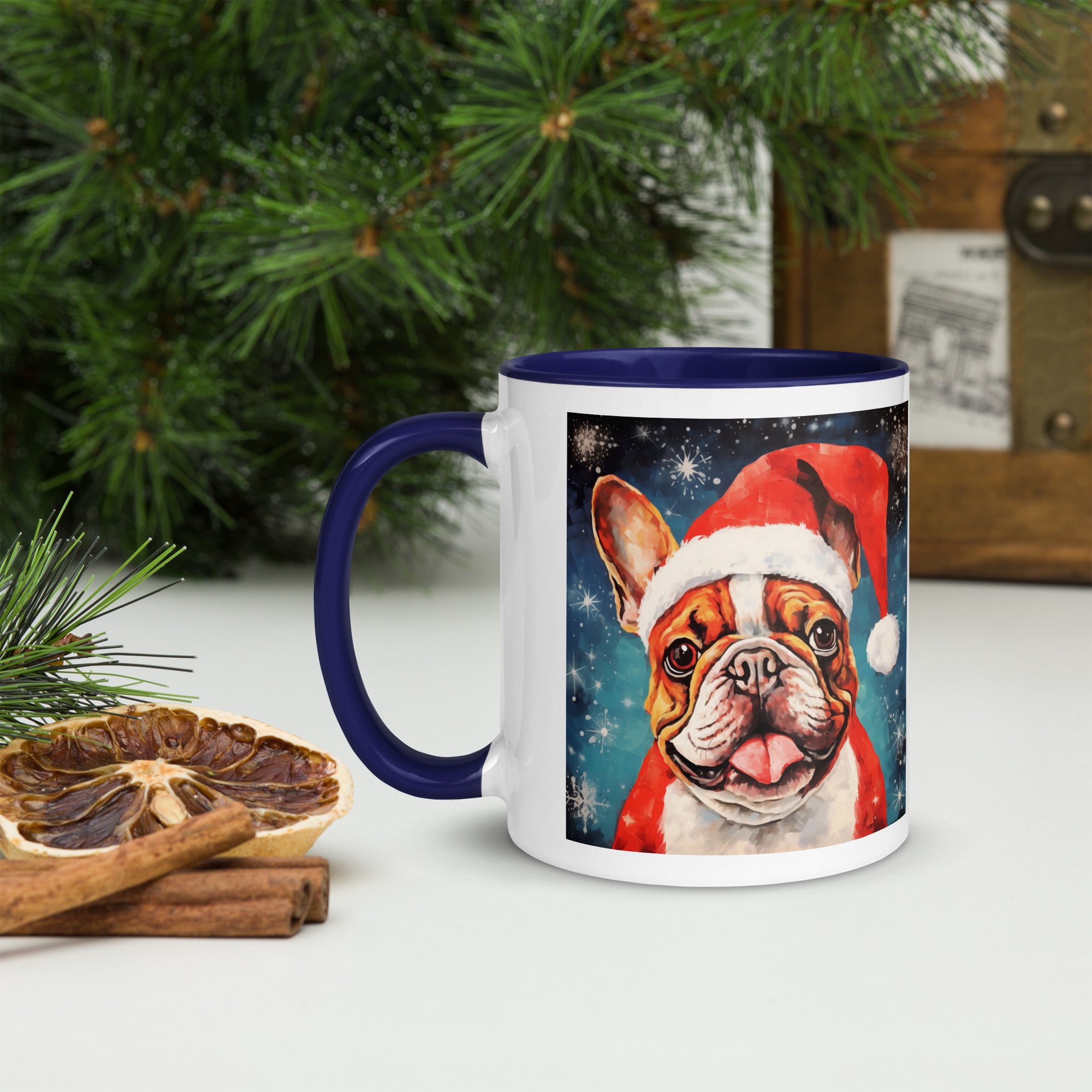 Mug with Color Inside French Bulldog - Merry woofmaas
