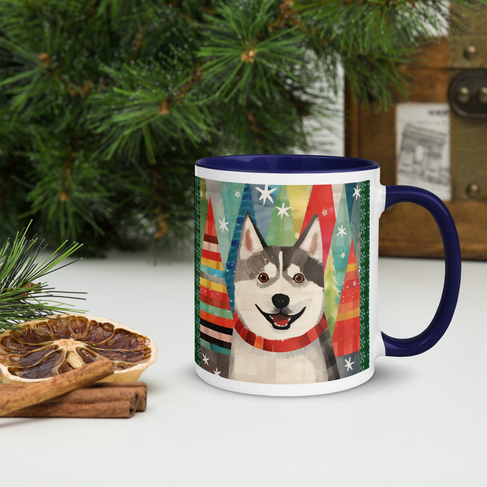 Mug with Color Inside Siberian Husky - Merry Woofmas