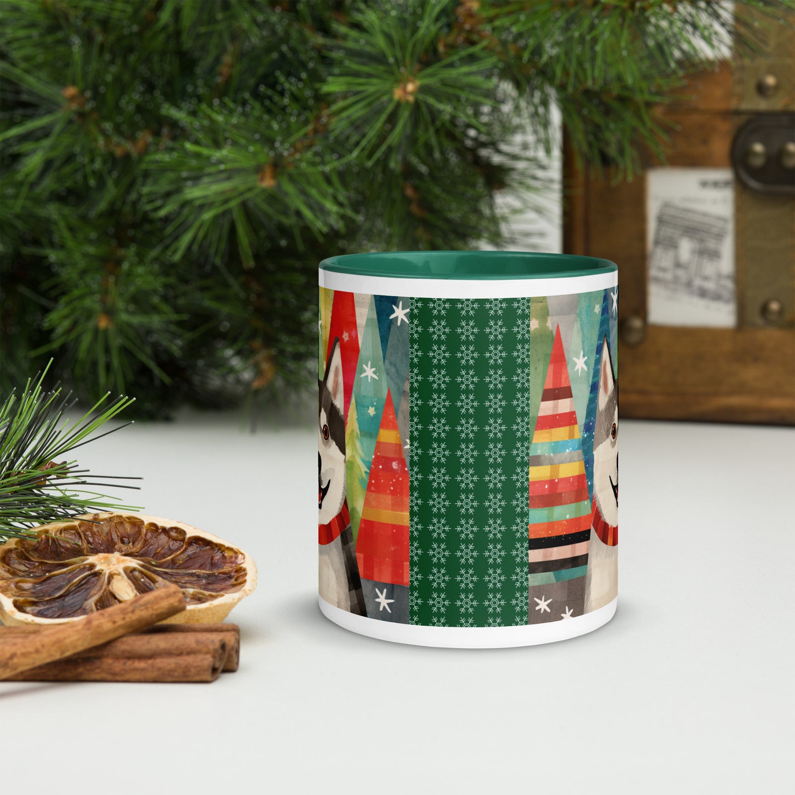 Mug with Color Inside Siberian Husky - Merry Woofmas