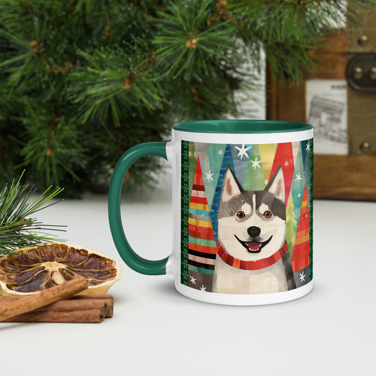Mug with Color Inside Siberian Husky - Merry Woofmas