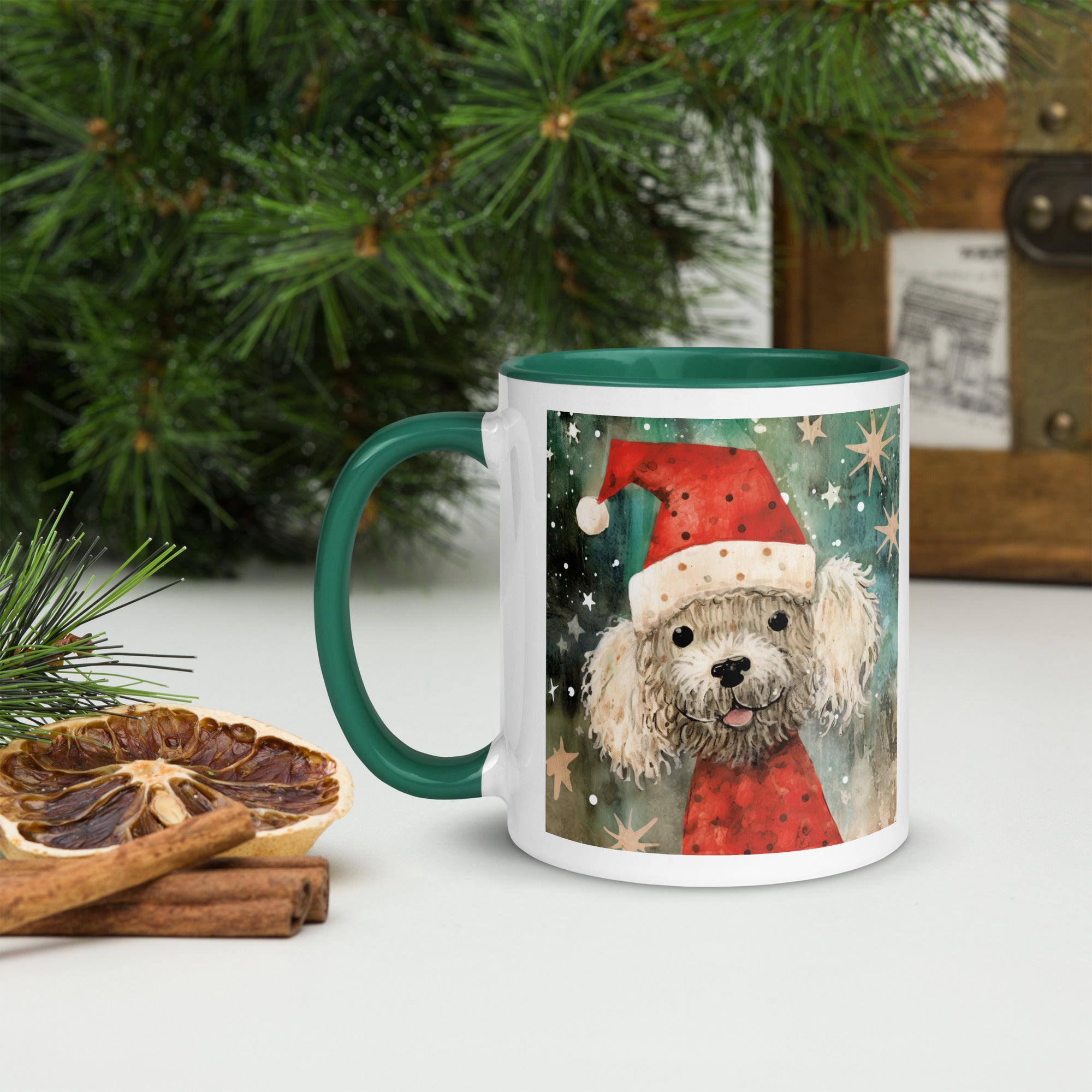 Mug with Color Inside Poodle - Merry Woofmas
